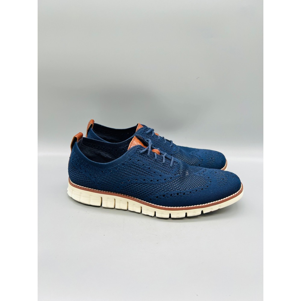 Cole Haan Shoes Mens 8.5 Blue Knit Zerogrand Stitchlite Wingtip Oxford Dress